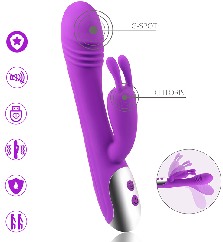 Vibrator Rabbit Levi Silicon USB 7 Moduri Mov 20 cm Passion Labs, #7, Erotic24.ro