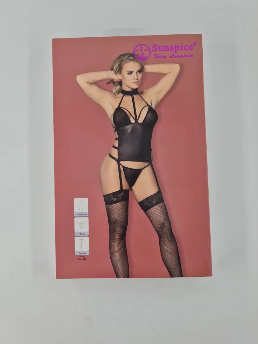 Set 3 Piese Lenjerie Neagra WetLook S/M, #3, Erotic24.ro