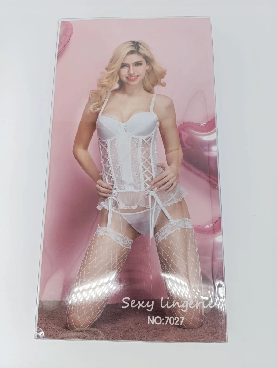 Set Corset-Bikini-Ciorapi Albi S/M, #4, Erotic24.ro