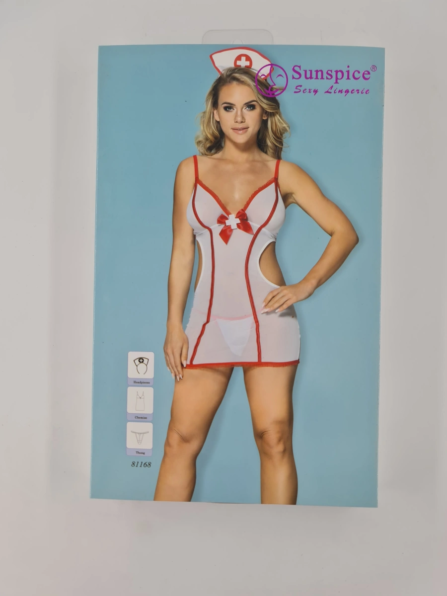 Costum Asistenta Sexy 3 Piese Alb/Rosu S/L, #3, Erotic24.ro