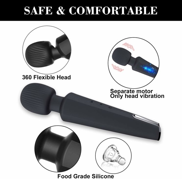 Vibrator Wand Clarice 20 Moduri+8 Intensitati Viteza Silicon USB Negru Guilty Toys, #5, Erotic24.ro