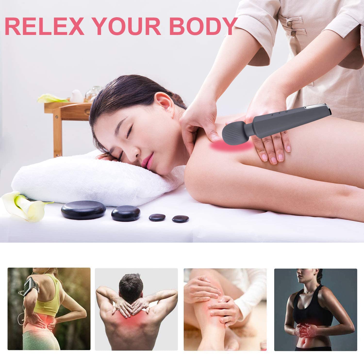 Vibrator Wand Clarice 20 Moduri+8 Intensitati Viteza Silicon USB Negru Guilty Toys, #3, Erotic24.ro