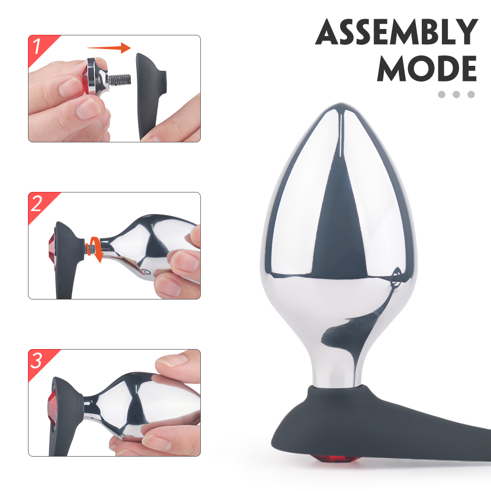 Inel Dublu de Penis Silicon cu 3 Dopuri Anale Metalice cu Bijuterie Passion Labs, #8, Erotic24.ro