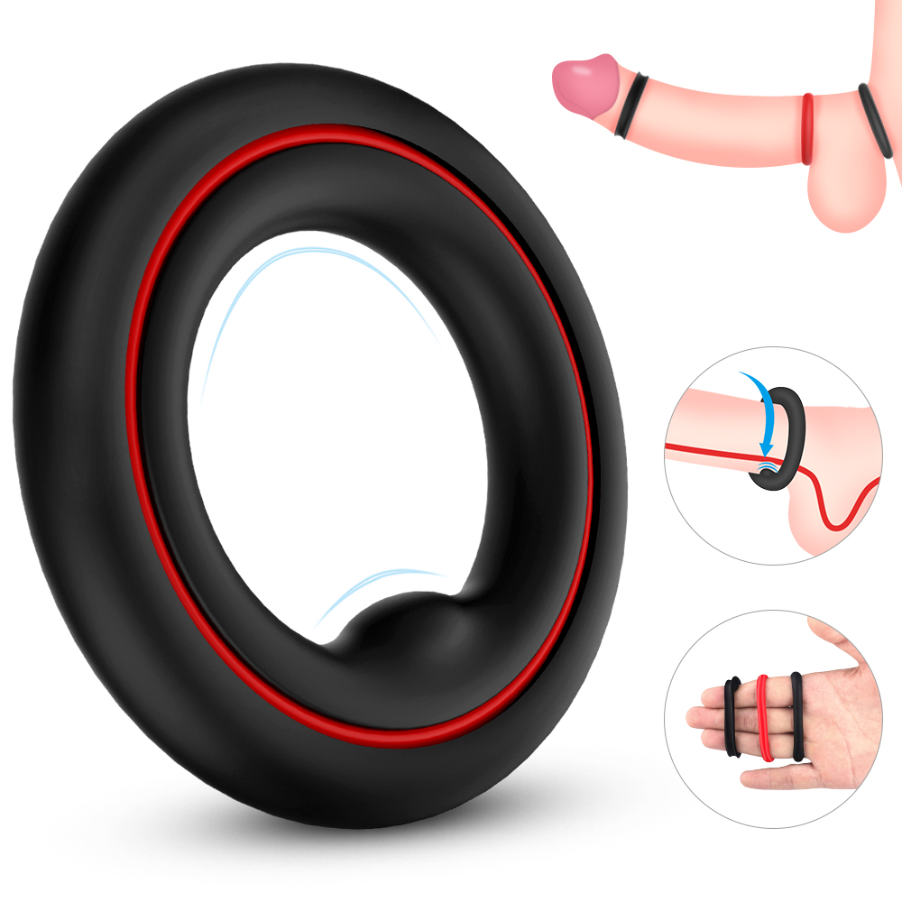 Set 3 Inele de Penis Uzzi Silicon Negru/Rosu Guilty Toys, Nr. 1, Erotic24.ro