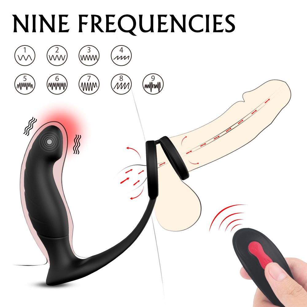 Inel Dublu Penis cu Stimulator Kent  Remote Control 9 Moduri Vibratii Silicon USB Negru 13 cm Mokko Toys, #7, Erotic24.ro