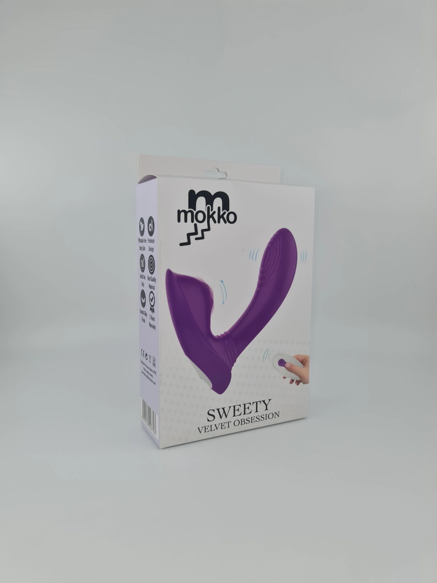 Stimulator Dublu Sweety, 9 Moduri Vibratii, 9 Ritmuri Bila, Silicon, USB, Mov, 12.3 cm, Mokko Toys, Nr. 9, Erotic24.ro