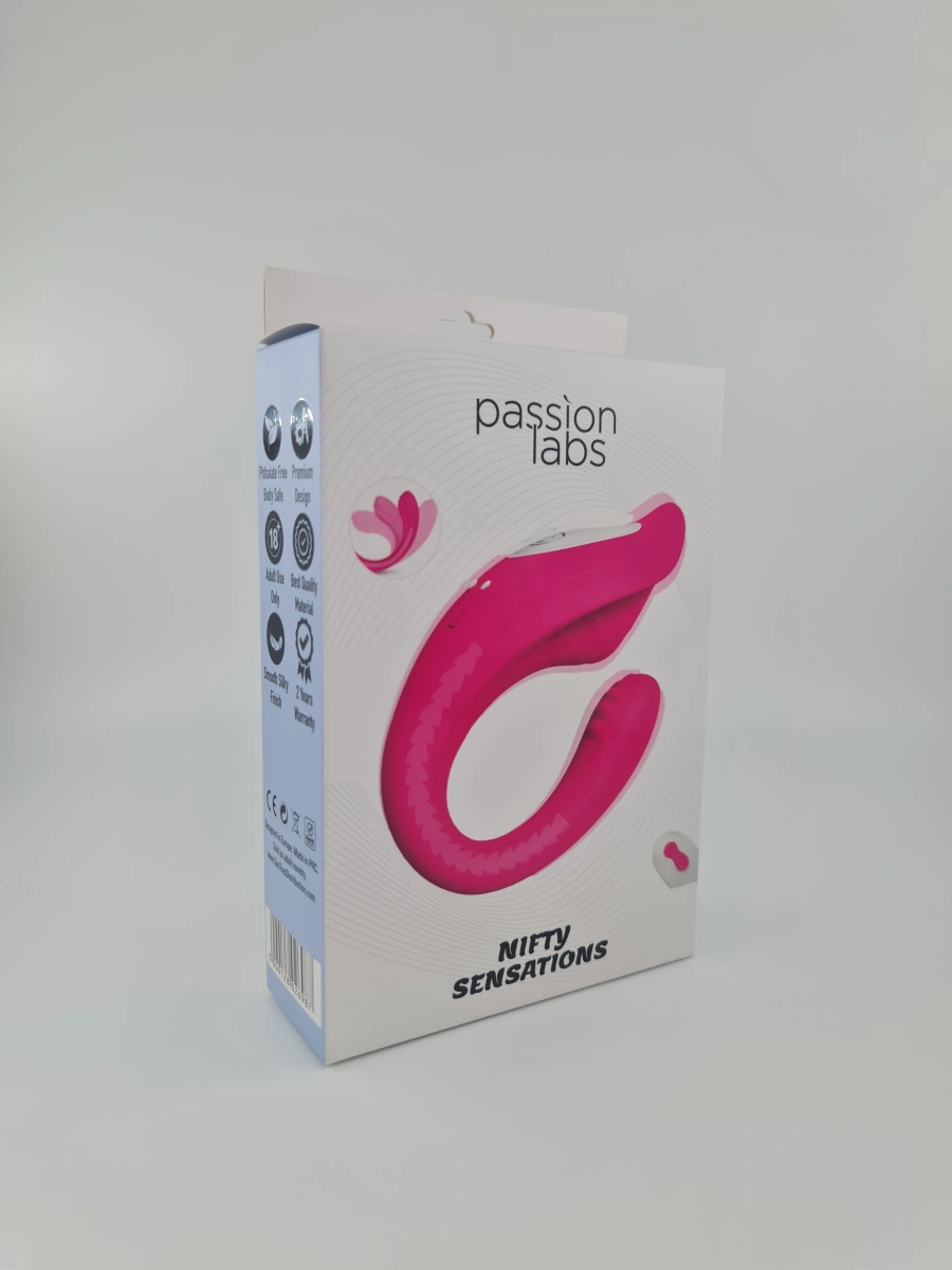 Stimulator Dublu Bendable Nifty, 9 Moduri Vibratii, Remote Control, Silicon, USB, Roz, Passion Labs, #9, Erotic24.ro