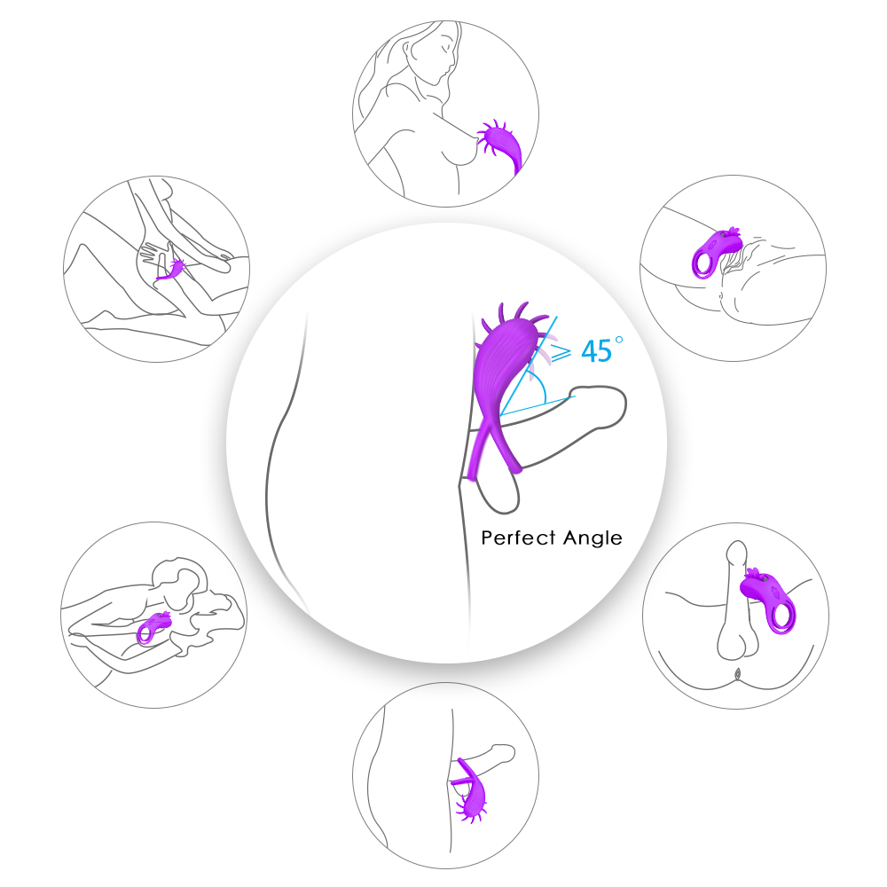 Inel Dublu de Penis Sqweel, 9 Moduri Rotatii, Silicon, USB, Mov, Mokko Toys, #6, Erotic24.ro