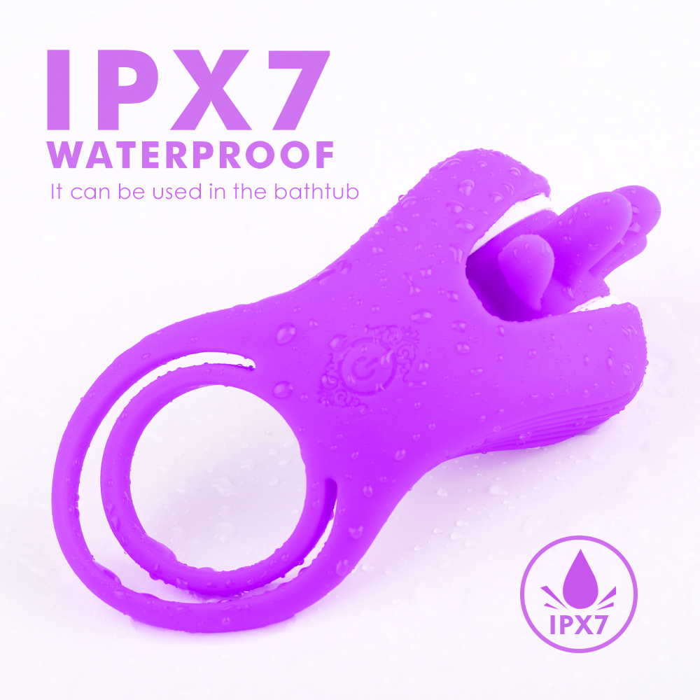 Inel Dublu de Penis Sqweel, 9 Moduri Rotatii, Silicon, USB, Mov, Mokko Toys, #7, Erotic24.ro