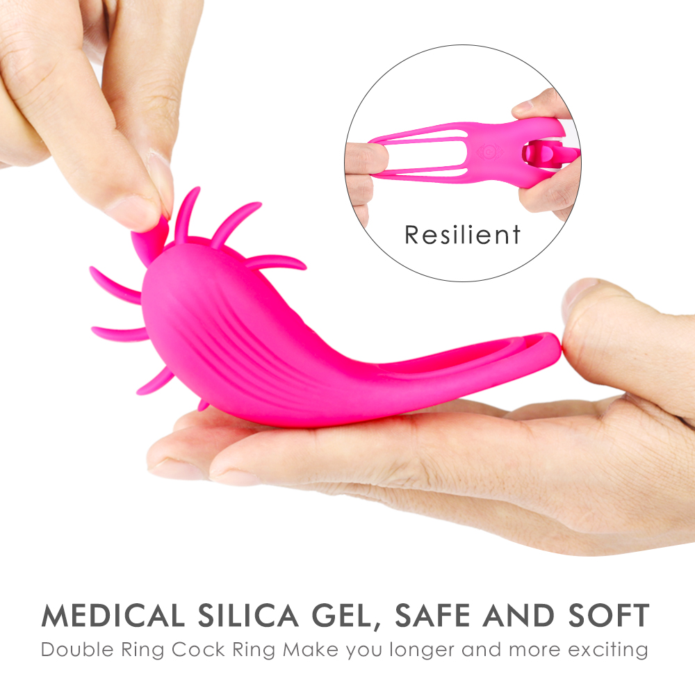 Inel Dublu de Penis Sqweel, 9 Moduri Rotatii, Silicon, USB, Roz, Mokko Toys, Nr. 4, Erotic24.ro