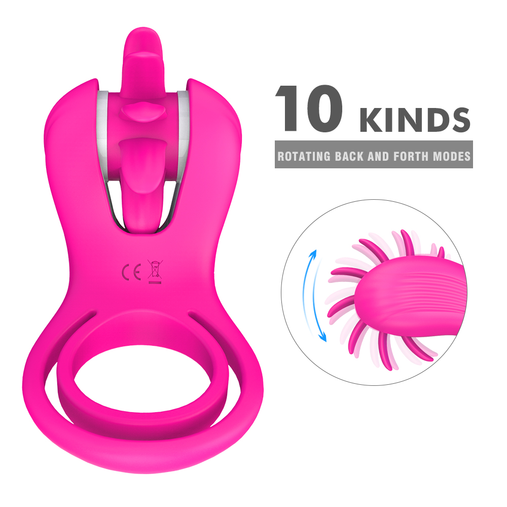 Inel Dublu de Penis Sqweel, 9 Moduri Rotatii, Silicon, USB, Roz, Mokko Toys, Nr. 11, Erotic24.ro