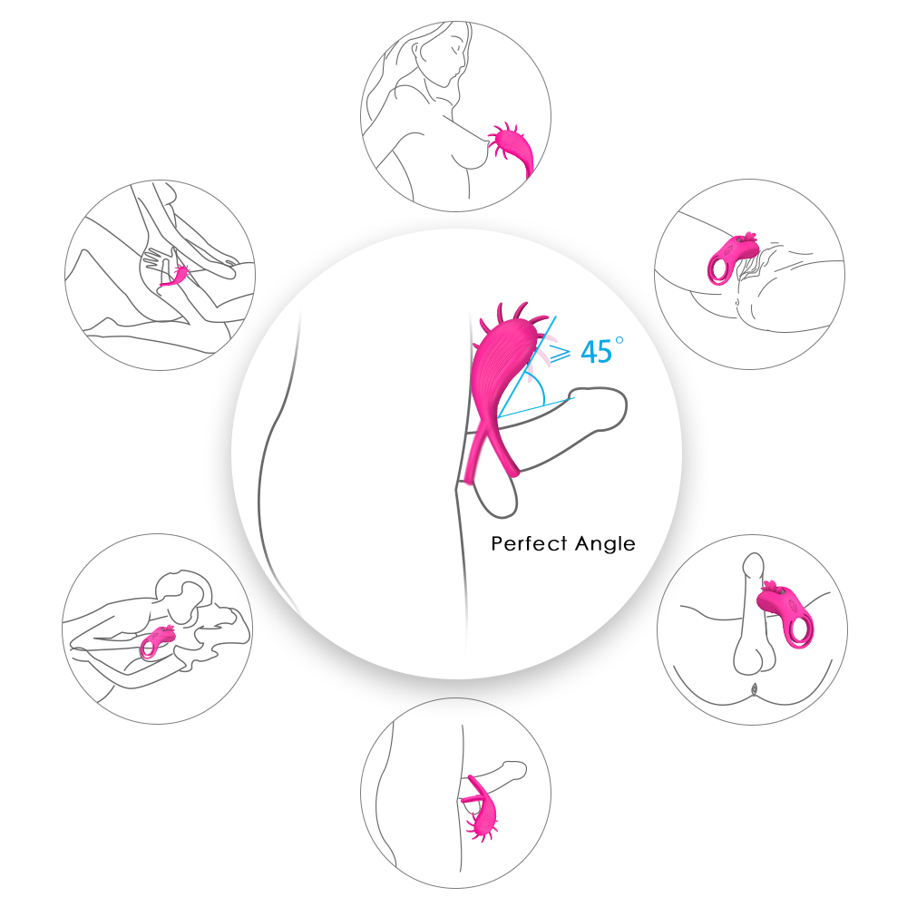 Inel Dublu de Penis Sqweel, 9 Moduri Rotatii, Silicon, USB, Roz, Mokko Toys, Nr. 2, Erotic24.ro