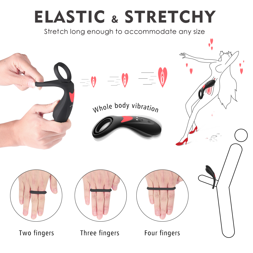 Inel de Penis Oliver, 9 Moduri Vibratii, Remote Control, Silicon, USB, Negru, Guilty Toys, Nr. 14, Erotic24.ro