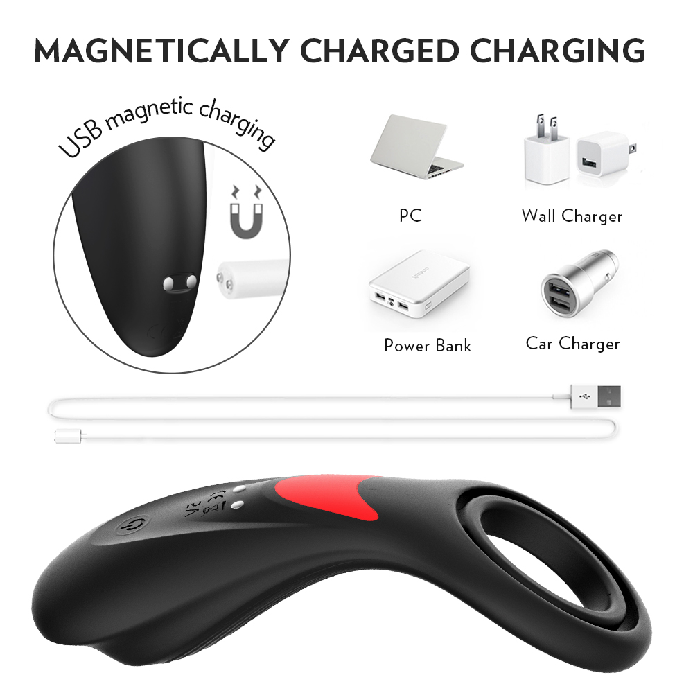 Inel de Penis Oliver, 9 Moduri Vibratii, Remote Control, Silicon, USB, Negru, Guilty Toys, Nr. 8, Erotic24.ro