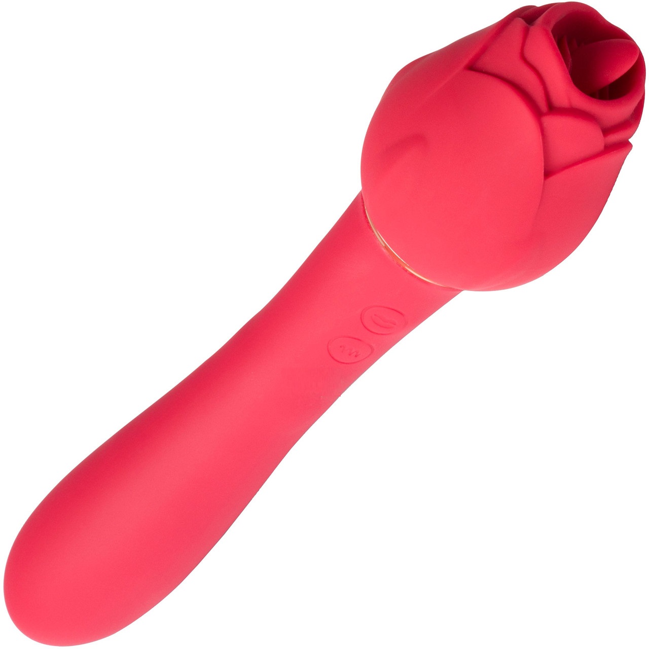 Vibrator Dublu Stimulator Petaly 10 Moduri Vibratii+5 Moduri Licking Silicon USB Rosu Passion Labs