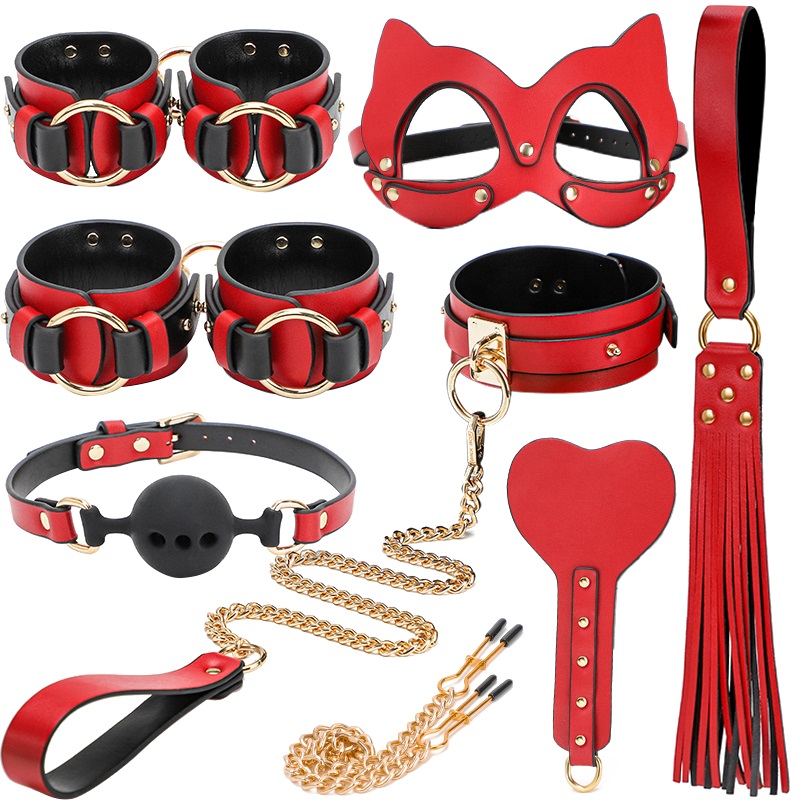 Set BDSM Cat Woman, 8 Piese, Rosu/Negru Guilty Toys, #1, Erotic24.ro
