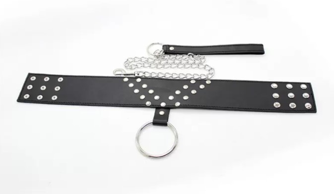 Zgarda BDSM cu Capse si Lesa cu Lant Mokko Toys, #4, Erotic24.ro