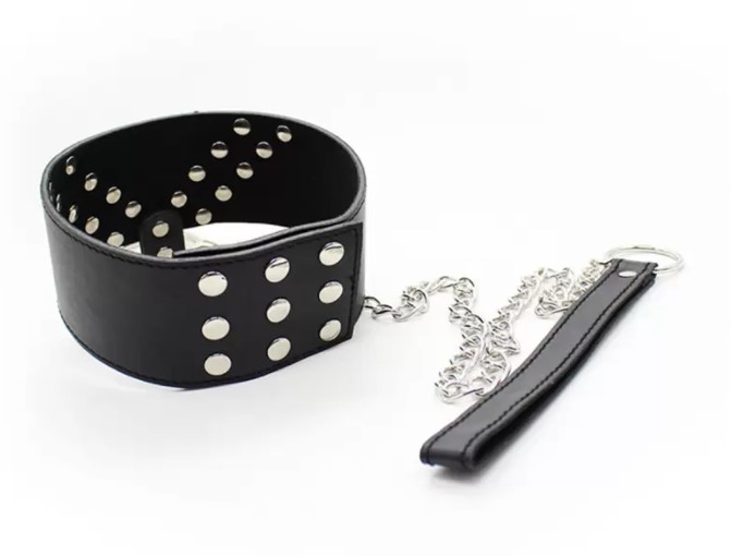 Zgarda BDSM cu Capse si Lesa cu Lant Mokko Toys, #2, Erotic24.ro