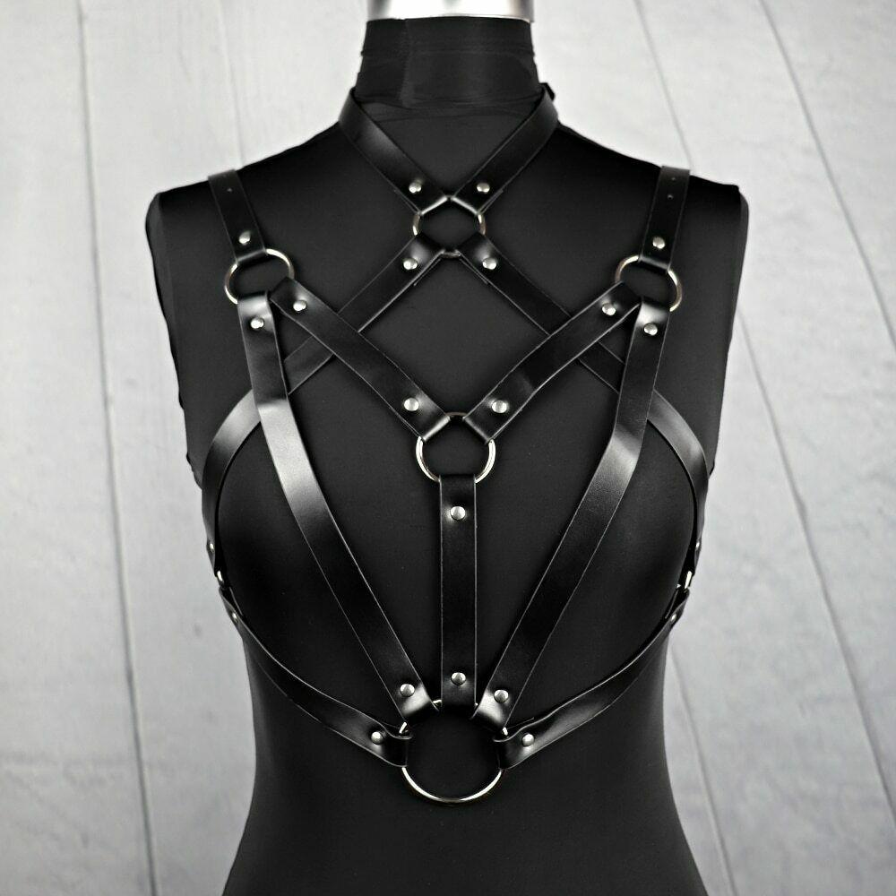 Sistem Harness Crop Top Piele Ecologica OS, #5, Erotic24.ro