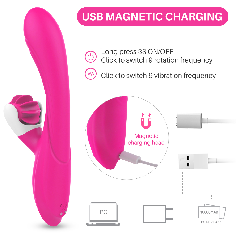 Vibrator Wheely 9 Moduri Vibratii+Rotatii Silicon USB Roz 21.9 cm Mokko Toys, #8, Erotic24.ro