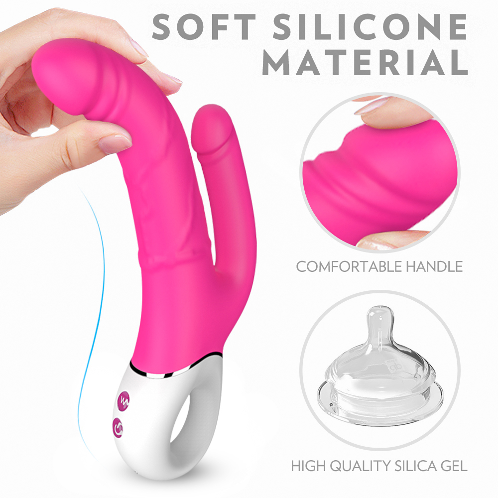Vibrator Dublu Takir 9 Moduri Vibratii Silicon USB Roz 23.5 cm Mokko Toys, Nr. 3, Erotic24.ro