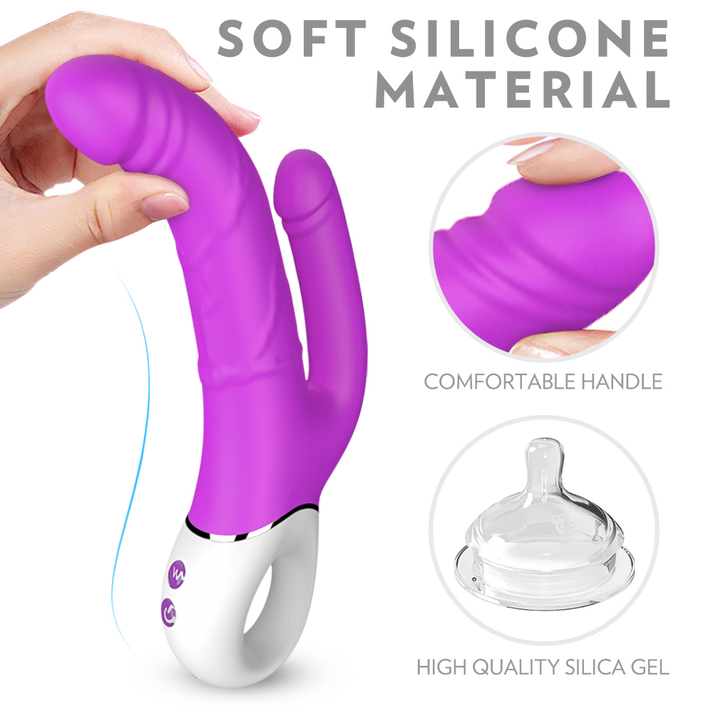 Vibrator Dublu Takir 9 Moduri Vibratii Silicon USB Mov 23.5 cm Mokko Toys, Nr. 8, Erotic24.ro