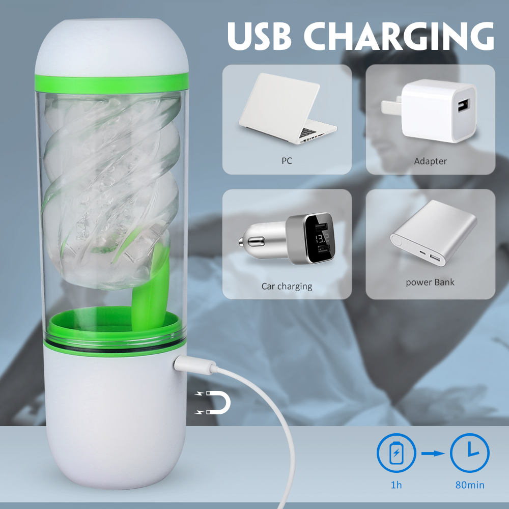 Masturbator Icey cu Suport Handsfree, 9 Moduri Vibratii+3 Moduri Suctiune, Alb/Verde, Guilty Toys, #4, Erotic24.ro