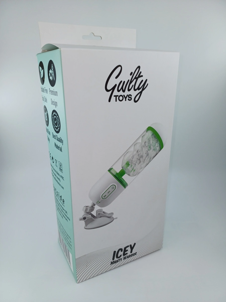 Masturbator Icey cu Suport Handsfree, 9 Moduri Vibratii+3 Moduri Suctiune, Alb/Verde, Guilty Toys, #12, Erotic24.ro