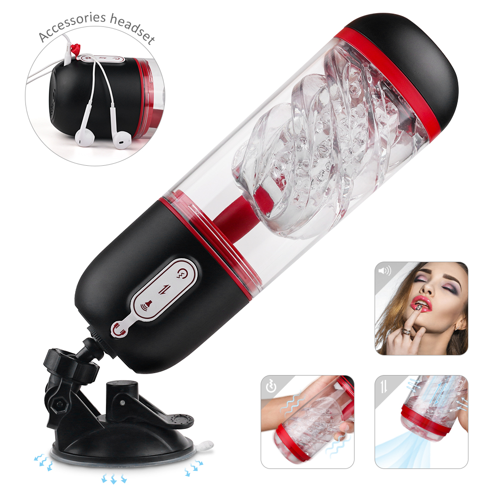 Masturbator Icey cu Suport Handsfree, 9 Moduri Vibratii+3 Moduri Suctiune, Negru/Rosu, GuiltyToys, #2, Erotic24.ro