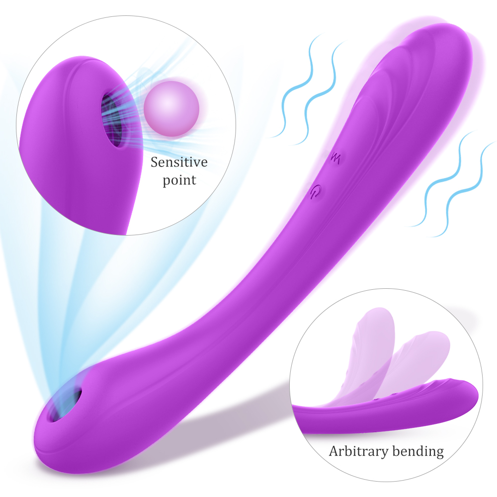 Vibrator Bendable Margo, 9 Moduri de Vibratii&Presiunea Aerului, Silicon, USB, Mov, 21.1 cm, Mokko Toys