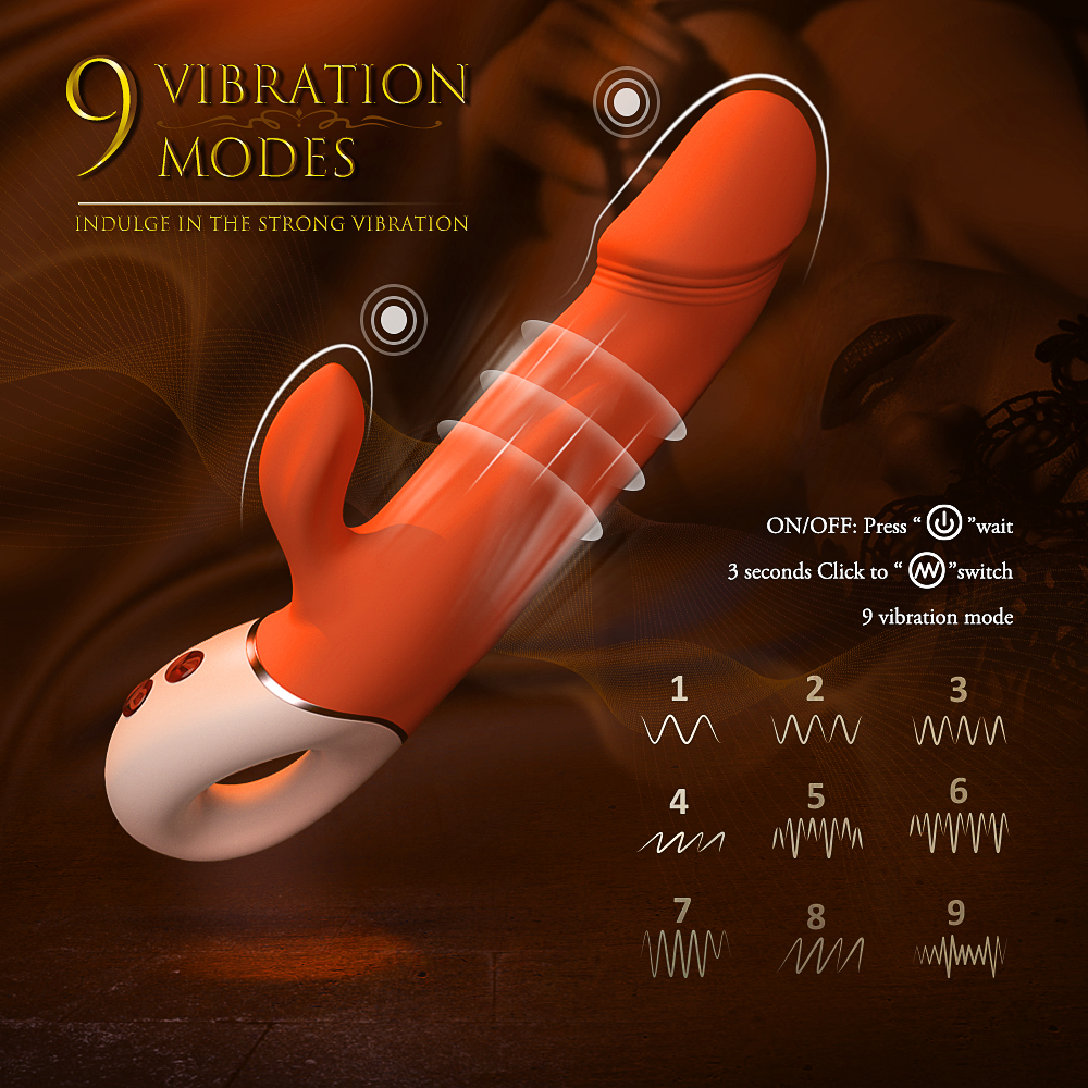 Vibrator Rabbit Blaine, 9 Moduri Vibratii, Silicon, USB, Portocaliu, 22.7 cm, Mokko Toys, Nr. 6, Erotic24.ro