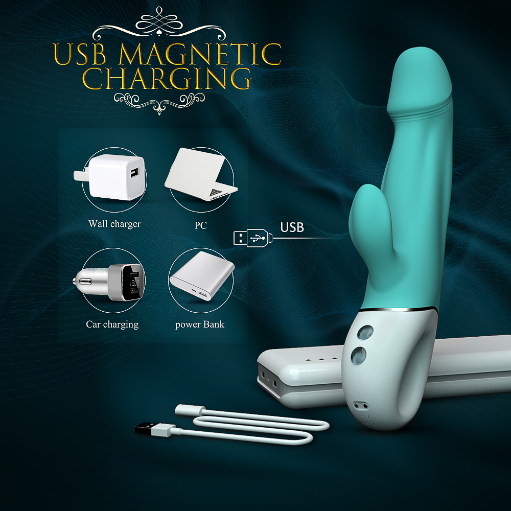 Vibrator Rabbit Blaine, 9 Moduri Vibratii, Silicon, USB, Turcoaz, 22.7 cm, Mokko Toys, #4, Erotic24.ro