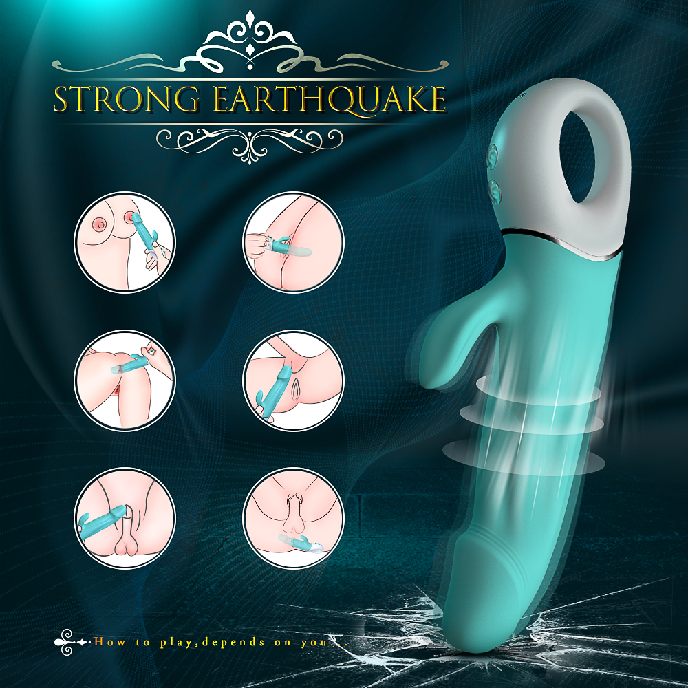 Vibrator Rabbit Blaine, 9 Moduri Vibratii, Silicon, USB, Turcoaz, 22.7 cm, Mokko Toys, #7, Erotic24.ro