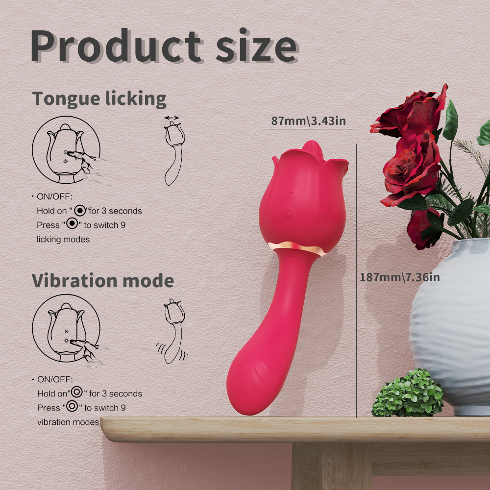 Vibrator Dublu Bendable Rose Flavor 9 Moduri Vibratii+9 Moduri Licking Silicon USB Rosu Passion Labs, #5, Erotic24.ro