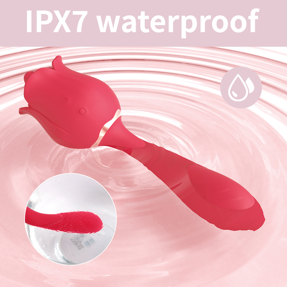 Vibrator Dublu Bendable Rose Flavor 9 Moduri Vibratii+9 Moduri Licking Silicon USB Rosu Passion Labs, #7, Erotic24.ro