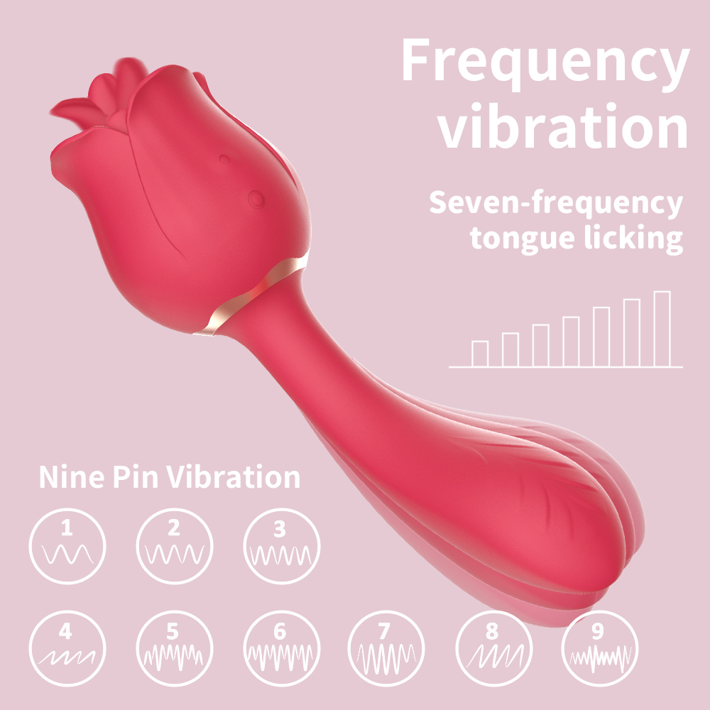 Vibrator Dublu Bendable Rose Flavor 9 Moduri Vibratii+9 Moduri Licking Silicon USB Rosu Passion Labs, #8, Erotic24.ro