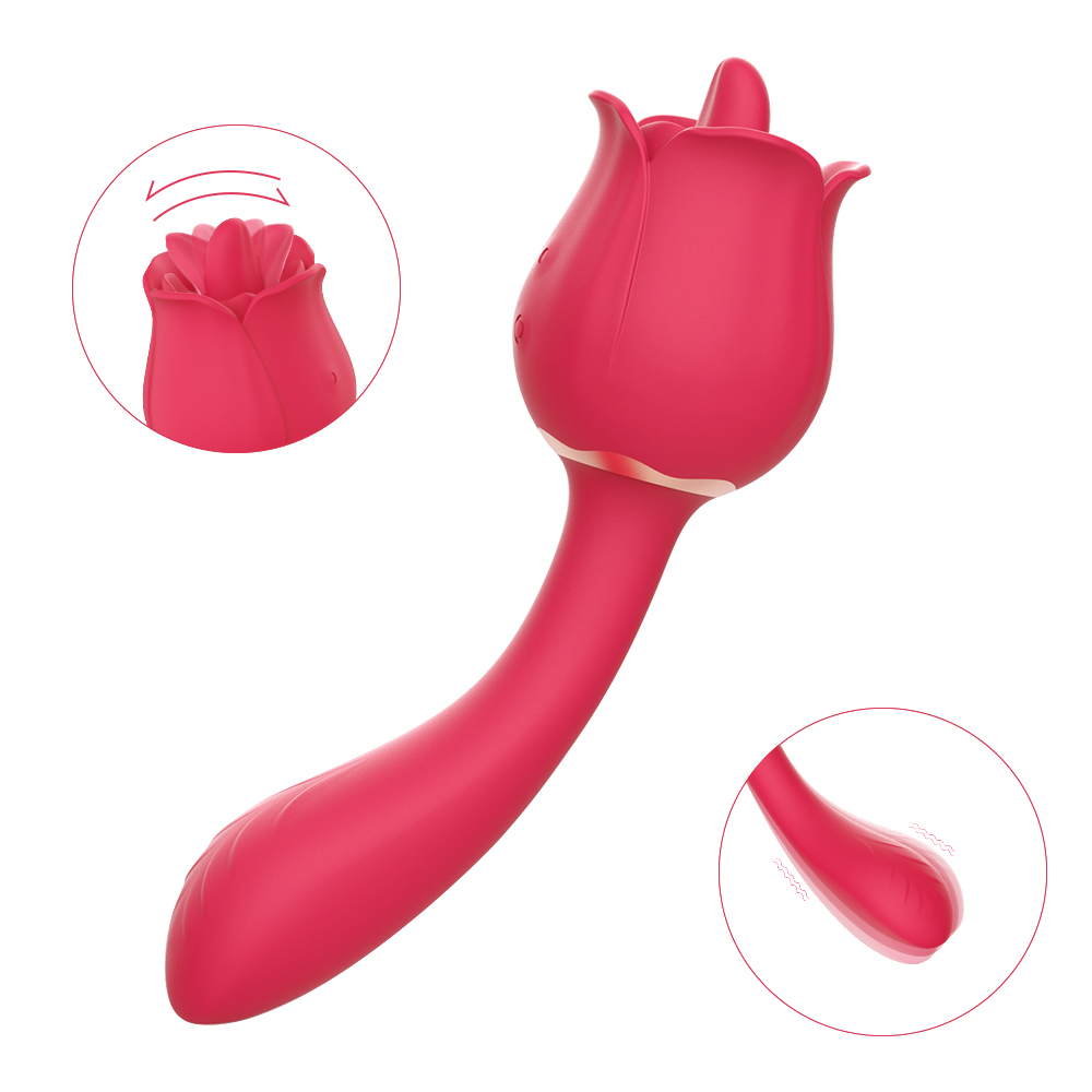Vibrator Dublu Bendable Rose Flavor 9 Moduri Vibratii+9 Moduri Licking Silicon USB Rosu Passion Labs, #1, Erotic24.ro
