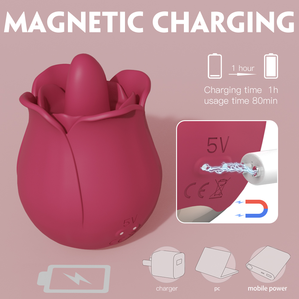 Stimulator Clitoris Rozy 9 Moduri Vibratii+9 Moduri Miscari "Limba" Silicon USB Rosu Passion Labs, #4, Erotic24.ro