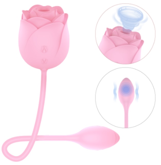 Stimulator Dublu Rosey, 9 Moduri Vibratii+9 Moduri Suctiune, Silicon, USB, Roz, Passion Labs, #6, Erotic24.ro