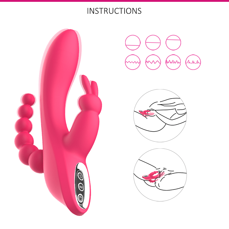 Vibrator Triplu Mikaela, 10 Moduri Vibratii, Silicon, USB, Roz, 20.7 cm, Mokko Toys, #3, Erotic24.ro