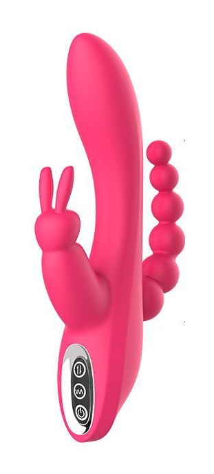 Vibrator Triplu Mikaela, 10 Moduri Vibratii, Silicon, USB, Roz, 20.7 cm, Mokko Toys, #1, Erotic24.ro