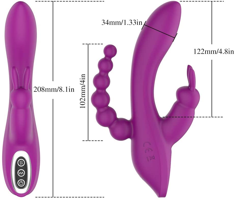 Vibrator Triplu Mikaela, 10 Moduri Vibratii, Silicon, USB, Mov, 20.7 cm, Mokko Toys, #2, Erotic24.ro