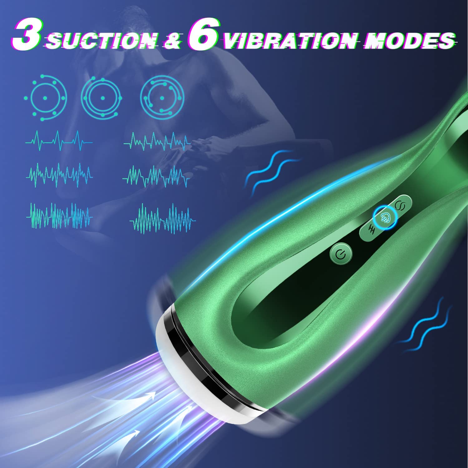 Masturbator Pro 6 Moduri Vibratii 3 Moduri Suctiune 1 Mod CLIMX USB Verde 25 cm Guilty Toys, #3, Erotic24.ro
