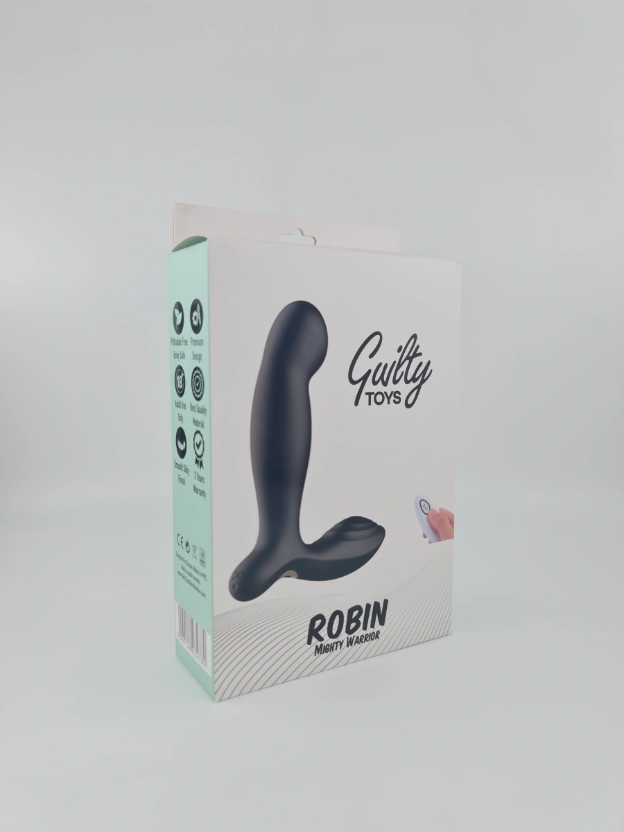 Stimulator Dublu Robin, 9 Moduri Vibratii+Incalzire, Remote Control, Silicon, USB, Negru, 13 cm, Guilty Toys, #8, Erotic24.ro