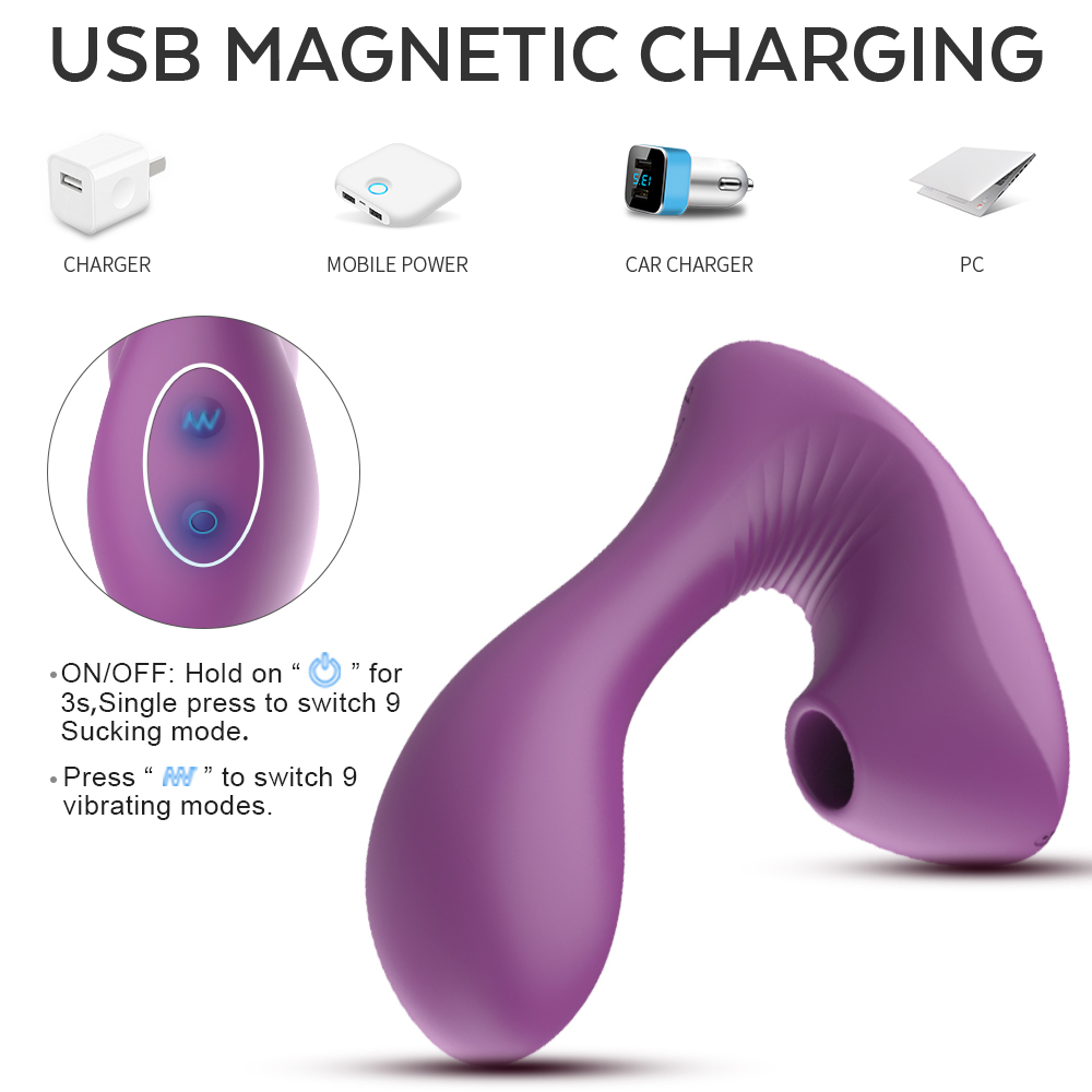 Stimulator Dublu Wistaria 10 Moduri Vibratii+7 Moduri Suctiune Silicon USB Mov 14 cm Mokko Toys, #7, Erotic24.ro