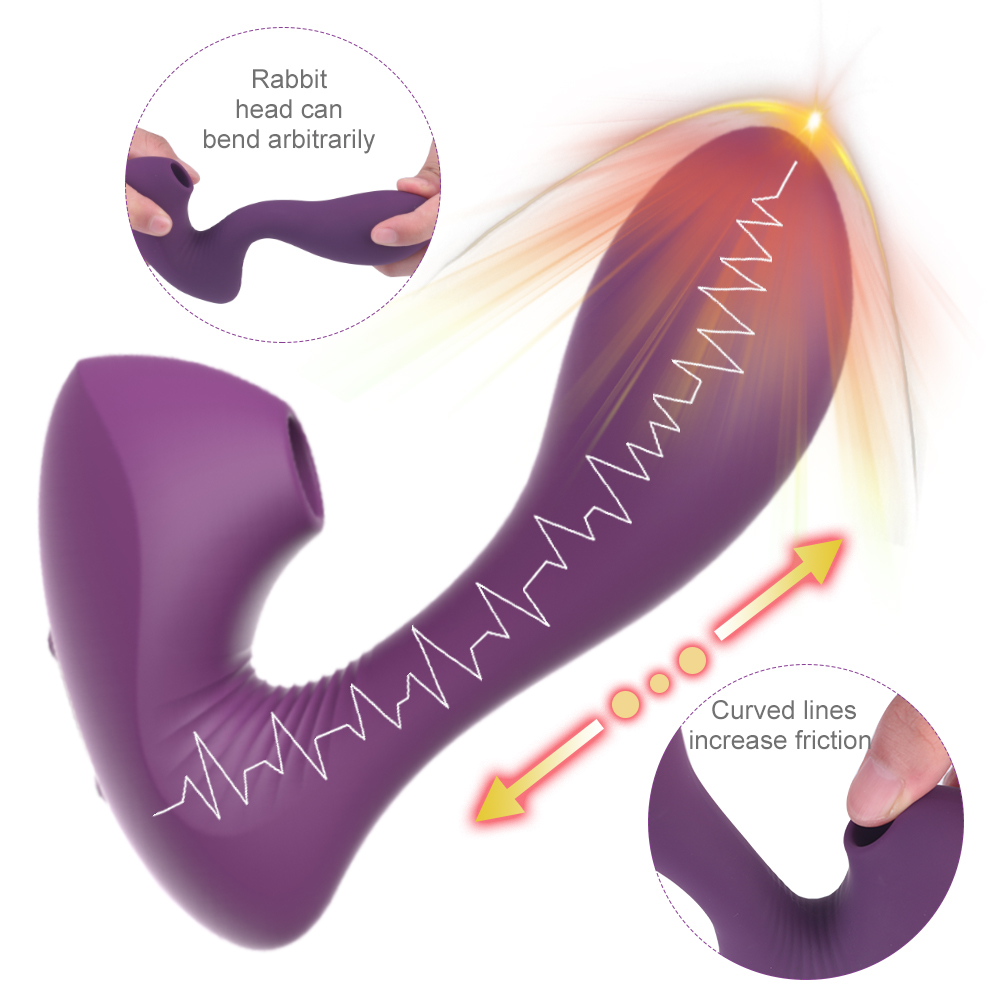 Stimulator Dublu Wistaria 10 Moduri Vibratii+7 Moduri Suctiune Silicon USB Mov 14 cm Mokko Toys, #8, Erotic24.ro