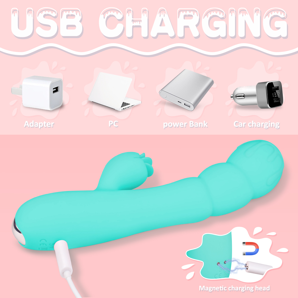 Vibrator Rabbit Creamy 9 Moduri Vibratii Silicon USB 16.8 cm Verde Guilty Toys, #8, Erotic24.ro