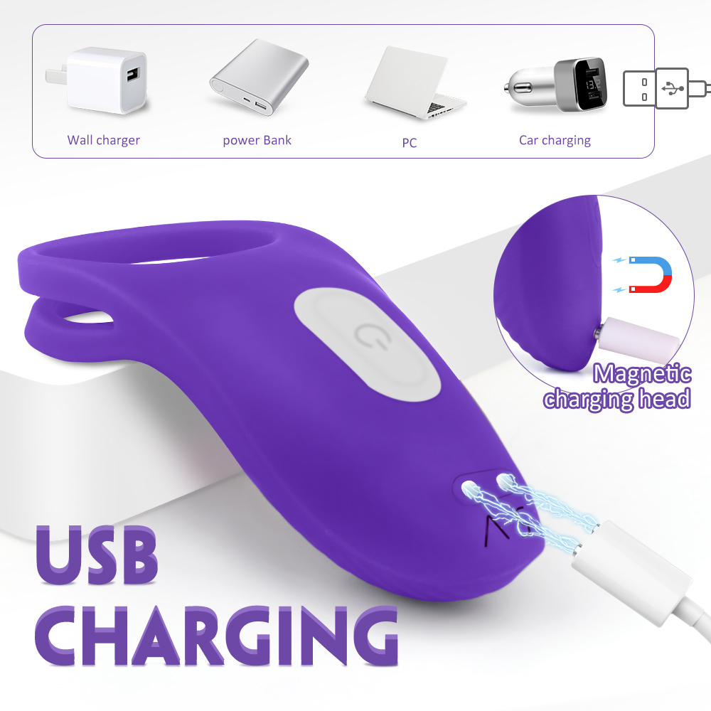 Inel de Penis Racky 9 Moduri Vibratii Silicon USB Mov , #2, Erotic24.ro