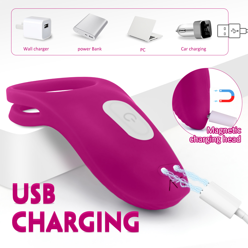 Inel de Penis Racky 9 Moduri Vibratii Silicon USB Rosu , Nr. 4, Erotic24.ro