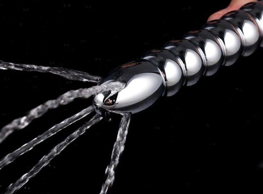 Cap de Dus Metalic Large Beaded cu Filet 18 cm Guilty Toys, #2, Erotic24.ro